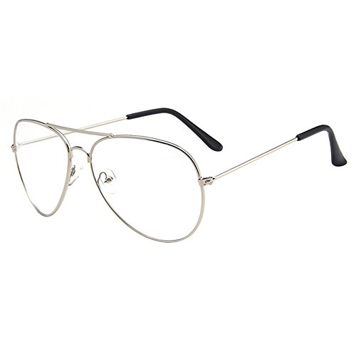 forepin Montura Gafas de Aviador para Unisex Hombre y Mujer con Montura de Metal-Acero Fino Retro Vintage Lente Transparente Visión Clara (Plata)+ Embalaje