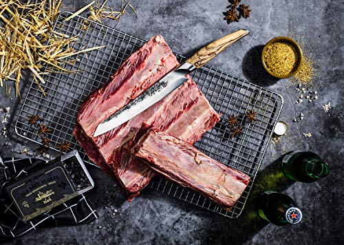 Forged Katai - Cuchillo jamonero (20 cm, acero japonés VG10, forjado a mano en 5 capas, en una lujosa caja de madera)