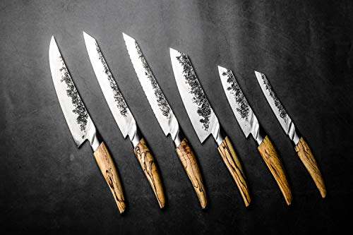 Forged Katai - Cuchillo jamonero (20 cm, acero japonés VG10, forjado a mano en 5 capas, en una lujosa caja de madera)