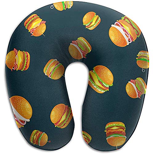 Forma De U Almohada,Patrón Sabrosa Hamburguesa Asado De Cuello De Res A La Parrilla Almohada para La Cabeza,Funda Lavable Almohada para El Cuello De La Cama,Avión,Oficina,Tren,Coche,Autobús
