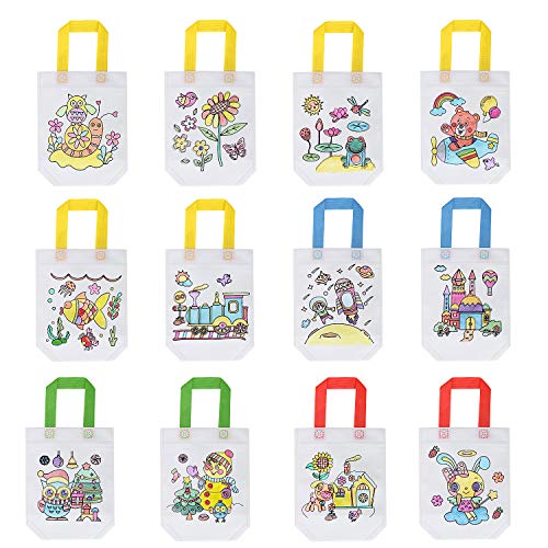 FORMIZON 12 Pcs Bolsas para Colorear, DIY Bolsas Infantiles para Colorear, 12 Diferentes Diseño + 12 x Lápices Textiles, Bolsas Infantiles Colorear Graffiti Bolsas para Regalo Niños y Celebraciones