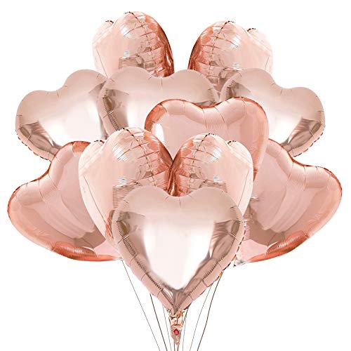 FORMIZON 20 Pcs Globos de Papel de Aluminio, Globos de Corazón Oro Rosa, Globos en Forma de Corazón para la Decoración del Partido, Cumpleaños, Decoración de Helio