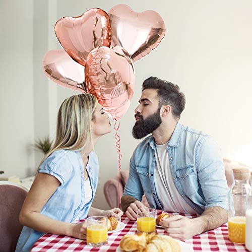 FORMIZON 20 Pcs Globos de Papel de Aluminio, Globos de Corazón Oro Rosa, Globos en Forma de Corazón para la Decoración del Partido, Cumpleaños, Decoración de Helio