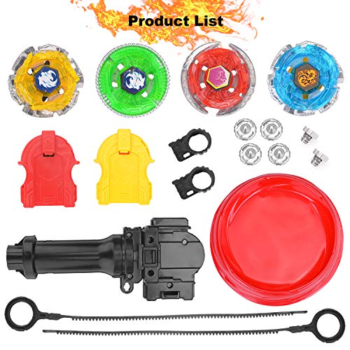 FORMIZON 4 Pcs Gyro Burst, Conjuntos de Metal de Gyro Spinning Fusión 4D, Peonzas Lucha Maestro Cadena Launcher Juego de Empuñadura de Metal, Regalo para Niños
