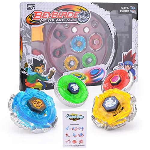 FORMIZON 4 Pcs Gyro Burst, Conjuntos de Metal de Gyro Spinning Fusión 4D, Peonzas Lucha Maestro Cadena Launcher Juego de Empuñadura de Metal, Regalo para Niños