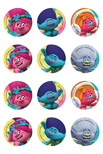 Formycake Trolls (Poppy, Branch, Suki & Guy) - Decoración para Galletas Infantiles - Pasta de Azúcar - 12 Mini Discos