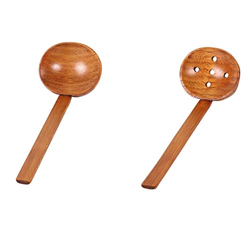 Fornateu Estilo japonés Largo Mango de Madera Cuchara de Sopa Ramen Cuchara Colador Scoop Colador Hot Pot Utensilios de Cocina