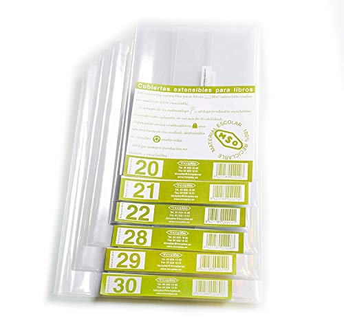 Forros para libro MSO, Medida 30 cm altura, ancho ajustable, Material LDPE Pack de 5 unidades.