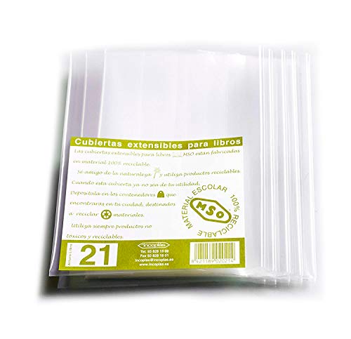Forros para libro MSO, Medida 30 cm altura, ancho ajustable, Material LDPE Pack de 5 unidades.