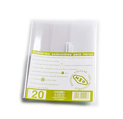 Forros para libro MSO, Medida 30 cm altura, ancho ajustable, Material LDPE Pack de 5 unidades.