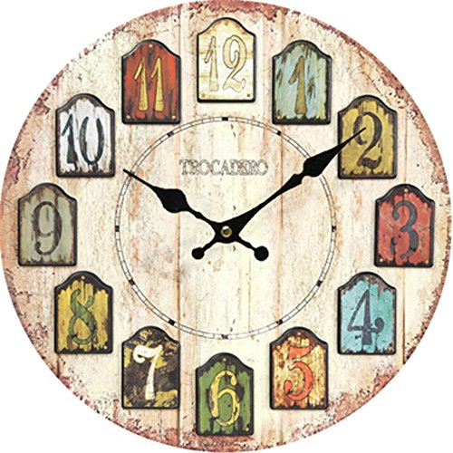 FortuneVin Reloj de Pared de Cuarzo Reloj de Reloj de Cuarzo de Pared silencioso Decorativo para el hogar la Cocina la Oficina la Escuela Mute Reloj de Pared Retro Industrial, de 30cm de diámetro,S