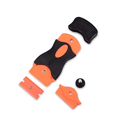 FOSHIO 1.5" raspador de la hoja de raspador de bloqueo de plástico con tapa de seguridad - rascador de 2 piezas y cuchillas de plástico de doble filo 100pcs