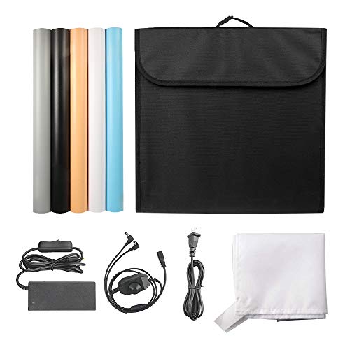FOSITAN Caja de Luz 50x50cm/20 Caja de Fotografía portátil Estudio fotográfico, 140 con LED Brillantes Foto Estudio, 5 Fondos (Negro, Azul, Blanco, Naranja, Gris) y Bolsa de Transporte