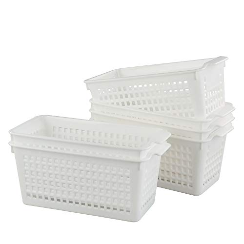 Fosly Juego de 6 Cestas de plástico para Armario de Cocina, Cestas Blancas, Cestas de Almacenaje