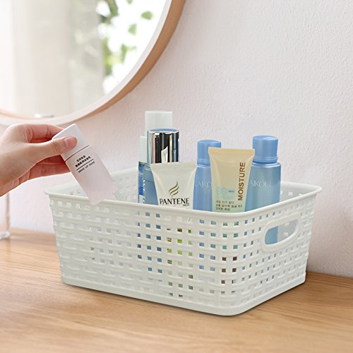 Fosly Paquete de 6 Cesta de Almacenamiento de Plástico Pequeña, Blanco y Azul Cesto Plastico Trenzado