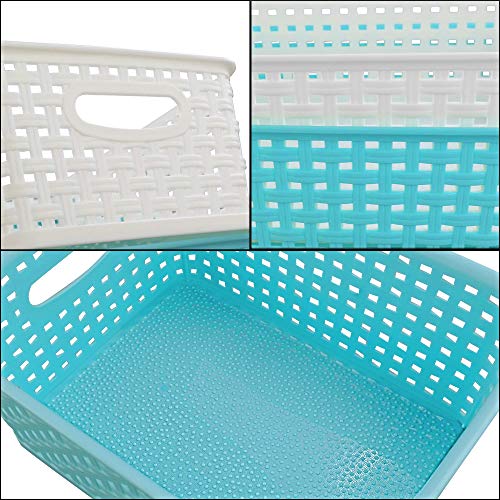 Fosly Paquete de 6 Cesta de Almacenamiento de Plástico Pequeña, Blanco y Azul Cesto Plastico Trenzado