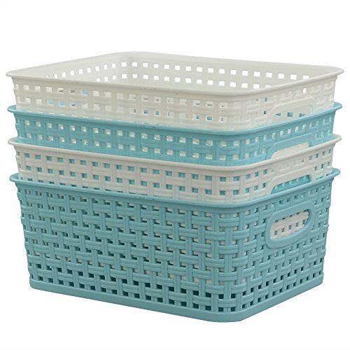 Fosly Paquete de 6 Cesta de Almacenamiento de Plástico Pequeña, Blanco y Azul Cesto Plastico Trenzado