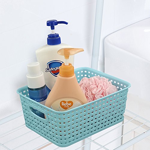 Fosly Paquete de 6 Cesta de Almacenamiento de Plástico Pequeña, Blanco y Azul Cesto Plastico Trenzado