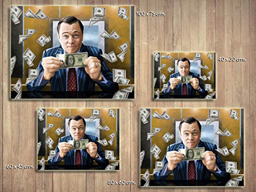 Foto Canvas Cuadro El Lobo de Wall Street | Lienzos de Arte Moderno - Decoración Pared - Cuadros de Salón - para Emprendedores | 60 x 45 cm sobre Bastidor de Madera Grueso Listos para Colgar