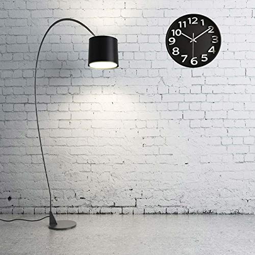 Foxtop 30 cm Moderno Silencioso Cuarzo Redondo Reloj de Pared sin Tic TAC Numeros 3D para Cocina Escuela Oficina Sala de Clase (Negro)