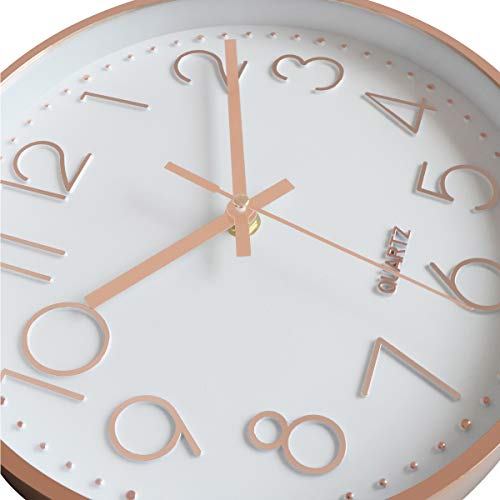 Foxtop Moderno Silencioso Grandes Decorativos Cuarzo Redondo Reloj de Pared sin Tic TAC para Cocina Dormitorio Escuela Oficina Sala de Estar, Ø: 30 cm, Oro Rosa