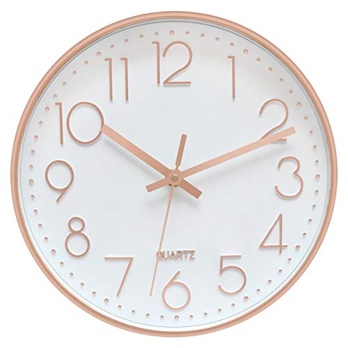 Foxtop Moderno Silencioso Grandes Decorativos Cuarzo Redondo Reloj de Pared sin Tic TAC para Cocina Dormitorio Escuela Oficina Sala de Estar, Ø: 30 cm, Oro Rosa