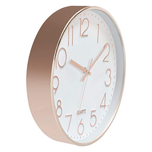 Foxtop Moderno Silencioso Grandes Decorativos Cuarzo Redondo Reloj de Pared sin Tic TAC para Cocina Dormitorio Escuela Oficina Sala de Estar, Ø: 30 cm, Oro Rosa