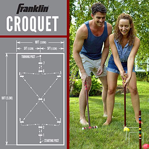 Franklin Sports Croquet Sets - Incluye mazos de madera de croquet, bolas para todo tipo de clima, estacas de madera y mechones de metal - Estuche de transporte incluido - Starter