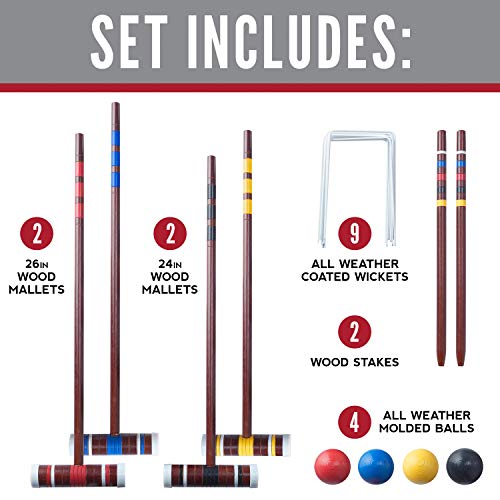 Franklin Sports Croquet Sets - Incluye mazos de madera de croquet, bolas para todo tipo de clima, estacas de madera y mechones de metal - Estuche de transporte incluido - Starter