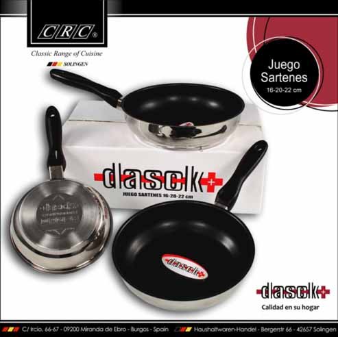 Franquihogar - Juego de 3 sartenes Antiadherentes: 16cm, 20cm y 22cm APTAS para Inducción - Dasck
