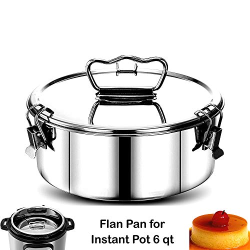 Fransande - Molde para Flan de acero inoxidable con tapa y mango de elevación fácil, accesorios para hornear de 6, 8 pinzas, molde para tartas de 2 pintes