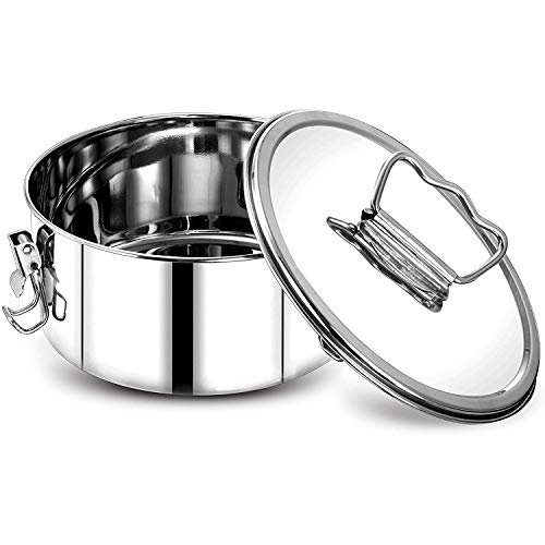 Fransande - Molde para Flan de acero inoxidable con tapa y mango de elevación fácil, accesorios para hornear de 6, 8 pinzas, molde para tartas de 2 pintes