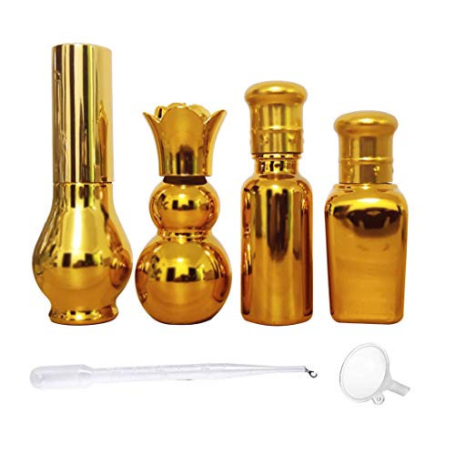Frascos de vidrio para aceites esenciales, rollos recargables de 20 ml en frascos con pipetas de transferencia de embudos para uso doméstico (4 tipos)