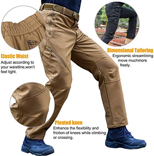 FREE SOLDIER Pantalones de Trabajo Softshell para Hombre Pantalones Trekking Termico Pantalones Montaña Impermeable Pantalones de Snowboard de Invierno Pantalones de Caza(Negro,50)