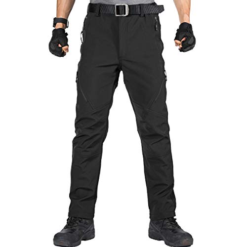 FREE SOLDIER Pantalones de Trabajo Softshell para Hombre Pantalones Trekking Termico Pantalones Montaña Impermeable Pantalones de Snowboard de Invierno Pantalones de Caza(Negro,50)
