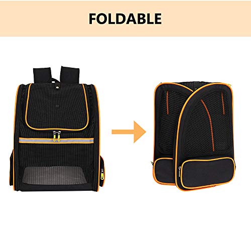 FREESOO Portador de Viaje Mochila Bolsa de Transporte para Mascotas Perros Gatos Malla Completa Transpirable Transportín Jaula Capazos Transportadoras Plegable Viaje Coche Portátil, Naranja