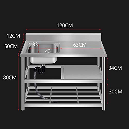 Fregadero Cocina Un Seno de Acero Inoxidable 120 * 50 * 80Cm Fregadero de Jardín para Bar Restaurante Cocina-Con Agua Fría Grifo Izquierda