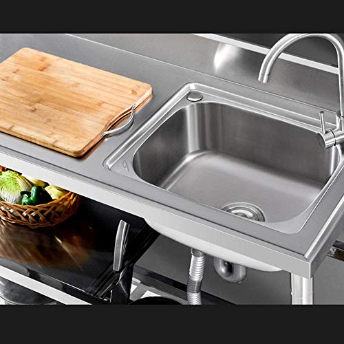 Fregadero Cocina Un Seno de Acero Inoxidable 120 * 50 * 80Cm Fregadero de Jardín para Bar Restaurante Cocina-Con Agua Fría Grifo Izquierda