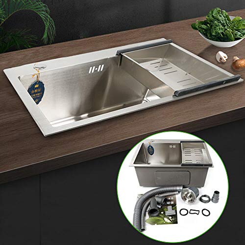 Fregadero empotrable de acero inoxidable, rectangular, fregadero de cocina + escurridor