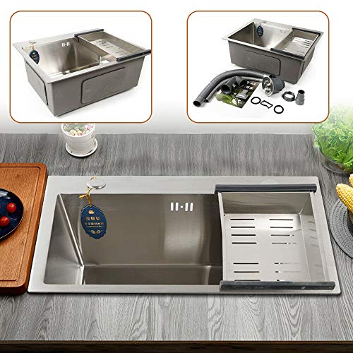 Fregadero empotrable de acero inoxidable, rectangular, fregadero de cocina + escurridor