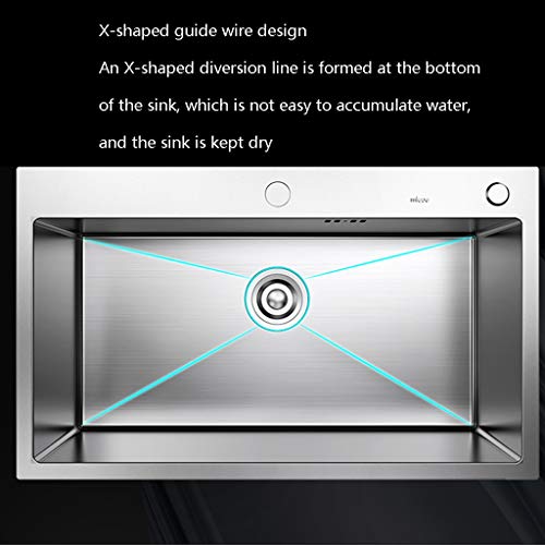 Fregaderos de un seno Industrial fregadero doble en la cuba de acero inoxidable 304 espesado fregadero fregadero de cocina vegetal vegetal cuenca del fregadero (Color : Silver, Size : 75 * 41 * 22cm)