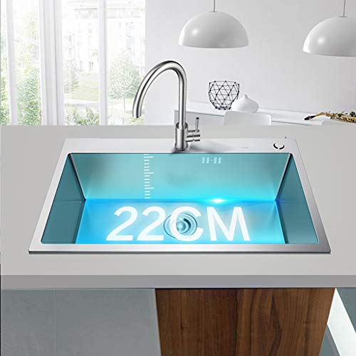 Fregaderos de un seno Industrial fregadero doble en la cuba de acero inoxidable 304 espesado fregadero fregadero de cocina vegetal vegetal cuenca del fregadero (Color : Silver, Size : 75 * 41 * 22cm)
