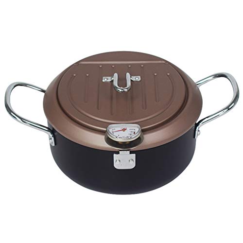 Freidora Sarten Tempura Japonesa Freidora con el Goteo del Aceite Escurridor de Cremallera y Termómetro de Cocina para Cocinar en Casa,20cm