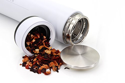 freiwerk® té Termo Botella Fabricante colador infusor Vidrio Doble Pared Libre de BPA Manga de Neopreno Acero Inoxidable Cepillado 360ml