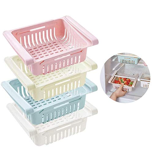 Frigoríficos Organizadores de Cajones, Wuudi Caja de Almacenamiento retráctil para Refrigerador Ordenado Estante (4 Pack)