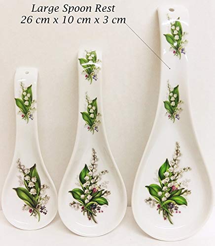 fromeuropewithlove Lily of the Valley - Reposa cucharas de cerámica de porcelana lirios con soporte para cuchara grande, decorado a mano en Reino Unido