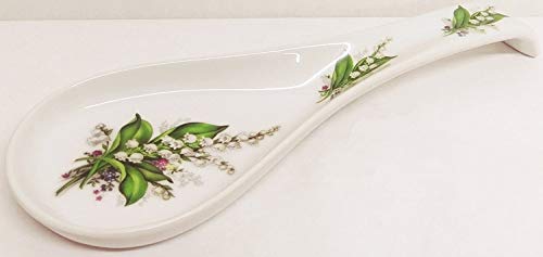 fromeuropewithlove Lily of the Valley - Reposa cucharas de cerámica de porcelana lirios con soporte para cuchara grande, decorado a mano en Reino Unido