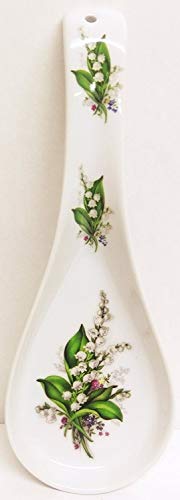 fromeuropewithlove Lily of the Valley - Reposa cucharas de cerámica de porcelana lirios con soporte para cuchara grande, decorado a mano en Reino Unido