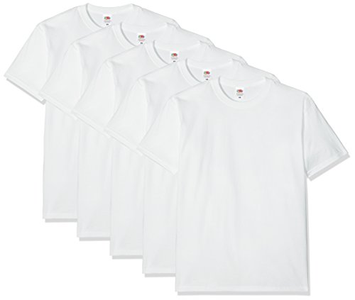 Fruit of the Loom Super Premium Short Sleeve Camiseta, Blanco, L (Pack de 5) para Hombre