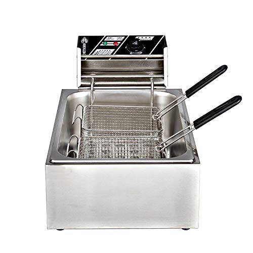 frying pan Freidora De Acero Inoxidable Extendida, Freidora Eléctrica De 12 litros con Cesta De Freidora Enganchada Y Tapa De Acero Inoxidable Freidora Comercial De Bajo Consumo